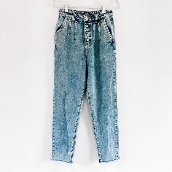 Simple Society High Rise Button Fly Pleated Distressed Straight Leg Jeans Sz 26 - Picture 2 of 4